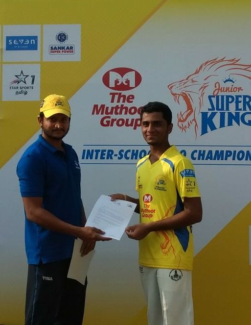 S. Ganesh of Don Bosco MHSS, Chennai - Award presented by Mr. K. Varun Kumar, Former Ranji Trophy Player