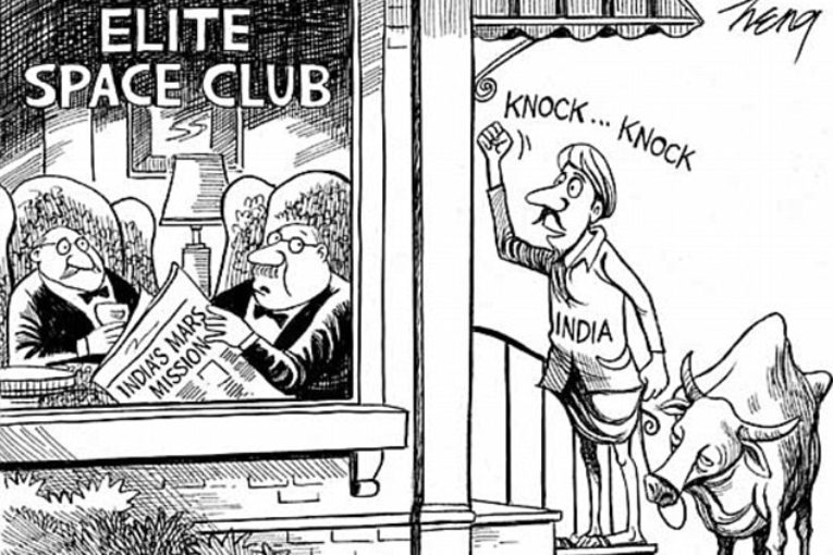 Carton published in New York Times when India launched MOM - Mangalyaan