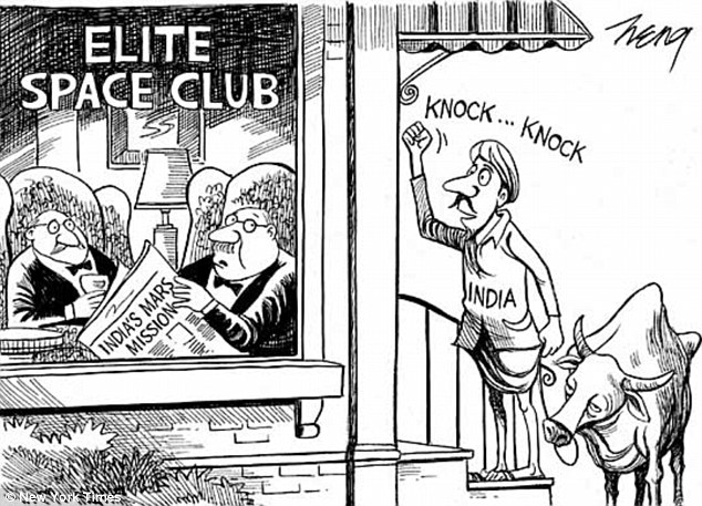 Carton published in New York Times when India launched MOM - Mangalyaan